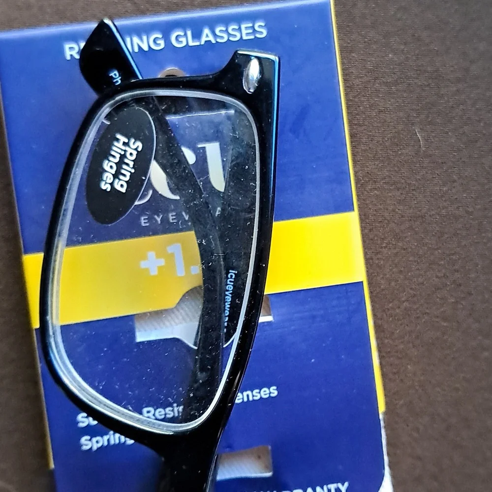 New With Tags ICU Eyewear Scratch Resistant Black Reading Glasses 1.75
